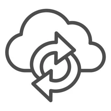 Cloud and arrows line icon, Coworking concept, Data Sync sign on white Stock Illustration