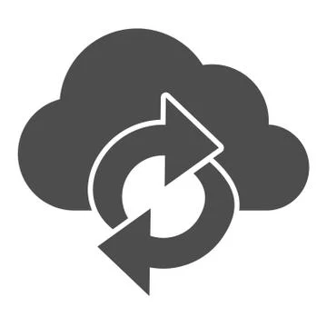 Cloud and arrows solid icon, Coworking concept, Data Sync sign on white Stock Illustration