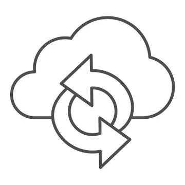 Cloud and arrows thin line icon, Coworking concept, Data Sync sign on white Stockillustratie