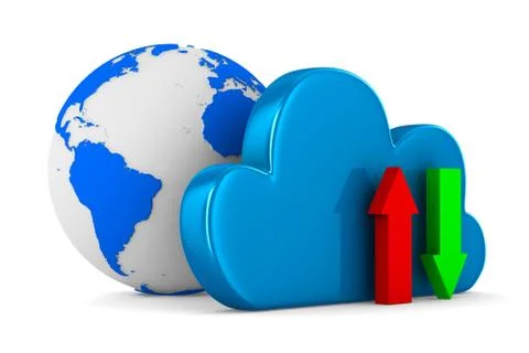 Cloud and arrows on white background. Isolated 3D image Stock Illustration