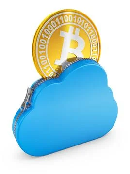 Cloud and bitcoin Cloud with zipper and coin bitcoin. 3D rendering. Copyri... Stock Photos
