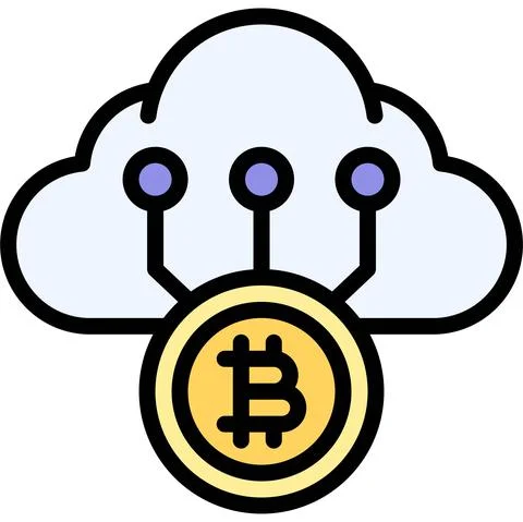 Cloud and Bitcoin icon, Cryptocurrency related vector Stock Illustration