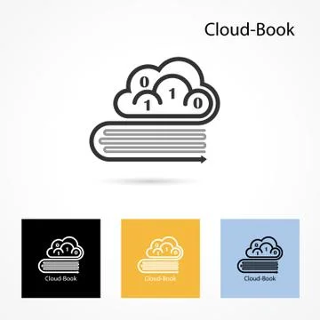 Cloud and book logo vector design template. Computer and data transfer symbol Stock Illustration