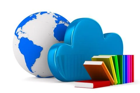 Cloud and book on white background. Isolated 3D image Illustrazione stock