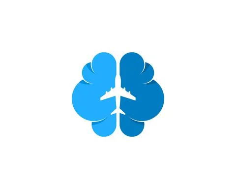 Cloud and brain with flight airplane in the middle Stock Illustration