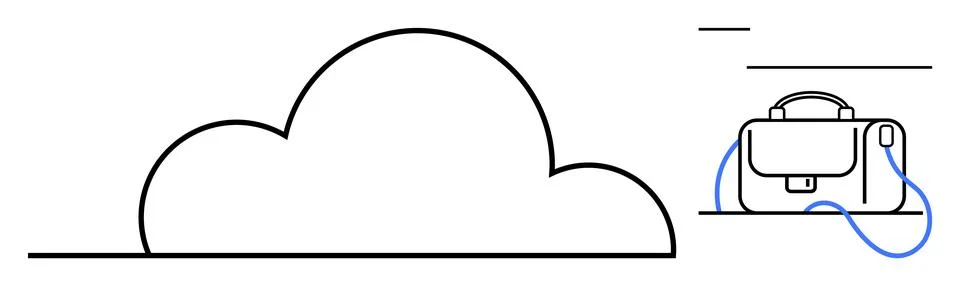 Cloud and briefcase connected by a line. Ideal for cyber security, data stora Stock Illustration