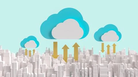The cloud and building city for communication technology content 3d rendering Ilustración de archivo
