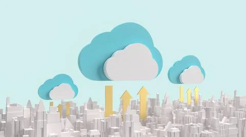The cloud and building city for communication technology content 3d rendering Stock Illustration