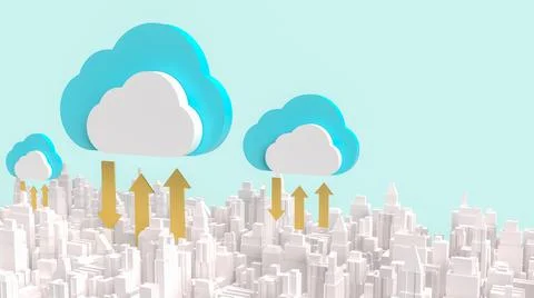 The cloud and building city for communication technology content 3d rendering Ilustración de archivo