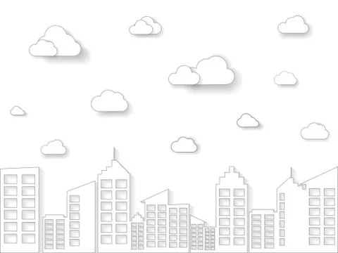 Cloud and building in Linear Style. Thin line art City and Town template vect Stock Illustration