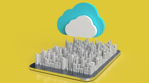 The cloud and city on tablet  for technology network content 3d rendering Stock Photos