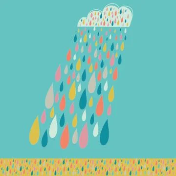Cloud and colored drops. Weather backdrop. Autumn template. Stock Illustration