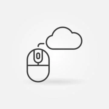 Cloud and Computer Mouse outline vector concept icon Stock Illustration
