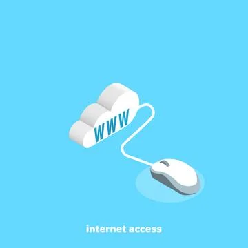 Cloud and connected to it a computer mouse, isometric image Stock Illustration