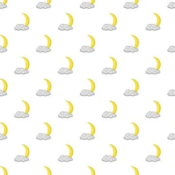 Cloud and crescent moon pattern, cartoon style Stock Illustration
