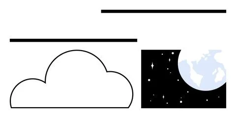 Cloud and Earth in Minimal Design on White Background, Space and Environment Stock Illustration