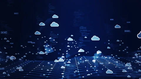 Cloud and edge computing technology connectivity concept. Binary code polygons a Stock Footage 205355499