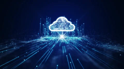 Cloud and edge computing technology data transfer concept. A large cloud ic.. Stock Footage 249277225