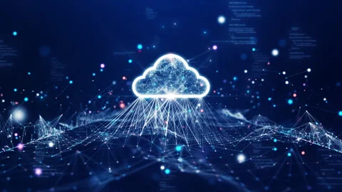 Cloud and edge computing technology data transfer concept. A large cloud ic.. Stock Footage 249753971