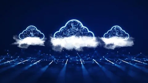 Cloud and edge computing technology concepts. A large cloud icon over three p Stock Illustration