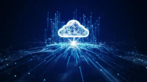 Cloud and edge computing technology data transfer concept. A large cloud ic.. Stock Illustration