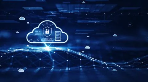 Cloud and edge computing technology concept with cybersecurity data protectio Stock-Fotos