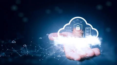 Cloud and edge computing technology concepts with cybersecurity data protecti 스톡 사진