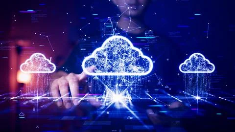 Cloud and edge computing technology concept with cybersecurity data protect.. Foto stock