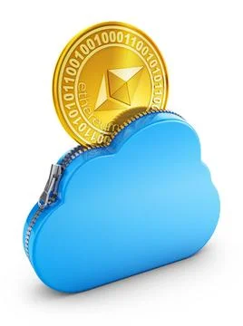 Cloud and ethereum Cloud with zipper and coin ethereum. 3D rendering. Copy... Stock Photos