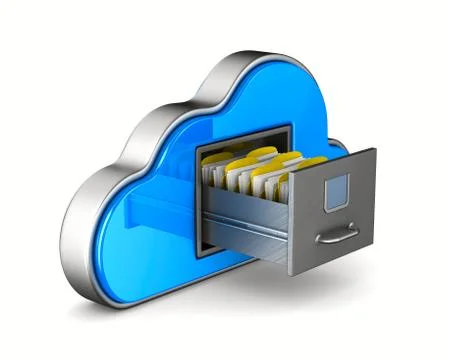 Cloud and filing cabinet on white background. Isolated 3D illustration Illustrazione stock