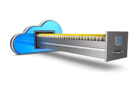 Cloud and filing cabinet on white background. Isolated 3D illustration Stock Illustration