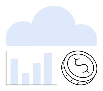 Cloud and financial analytics graph with currency coin. Ideal for cloud compu Stock Illustration