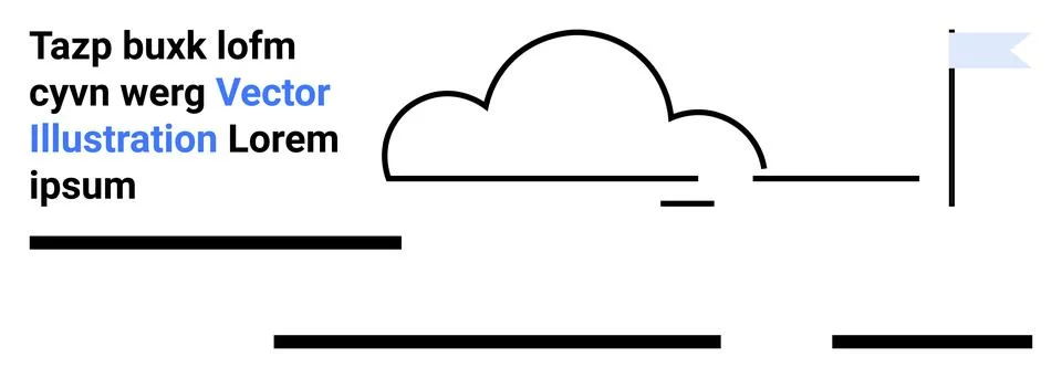 Cloud and Flag Minimalist Vector Design with Lorem Ipsum Text in Black and Bl Stock Illustration