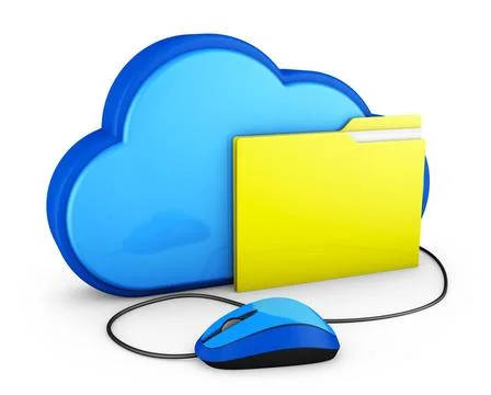 Cloud and folder with mouse Blue cloud and yellow folder with computer mou... Stock Photos