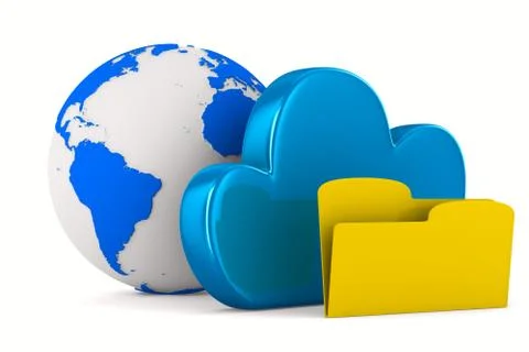 Cloud and folder on white background. Isolated 3D image Illustrazione stock