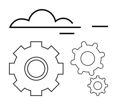 Cloud and gear outlines representing cloud computing, teamwork, and technolog イラスト素材
