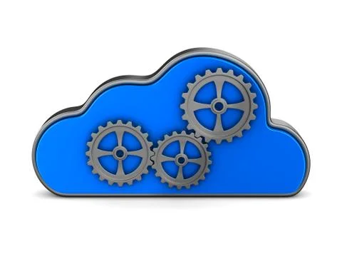 Cloud and gear on white background. Isolated 3D illustration Illustrazione stock