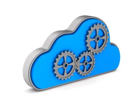 Cloud and gear on white background. Isolated 3D illustration Illustrazione stock