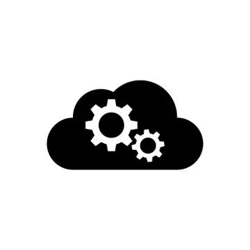 Cloud and gears, optimization network glyph icon Stockillustratie
