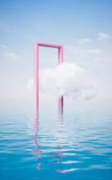 Cloud and geometry space, 3d rendering. Illustrazione stock