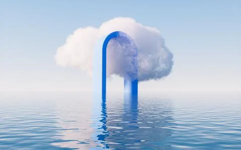 Cloud and geometry space, 3d rendering. 스톡 일러스트