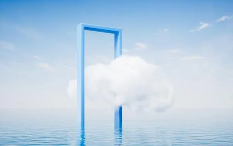 Cloud and geometry space, 3d rendering. Illustrazione stock