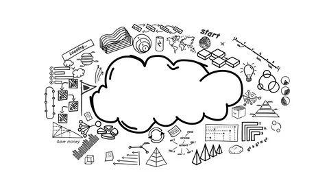 Cloud and hand-drawn infographics around. 動画素材 107719285