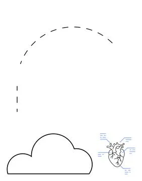 Cloud and human heart connected by dashed line curve. Ideal for healthcare, d Stock Illustration