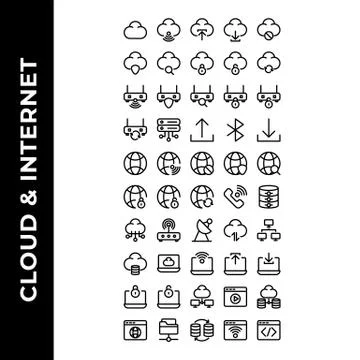 Cloud and internet icon set include wifi,upload,download,remove,shield,search イラスト素材