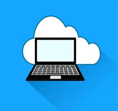 Cloud and laptop icon over blue background with shadow, stock vector illustra Stock Illustration