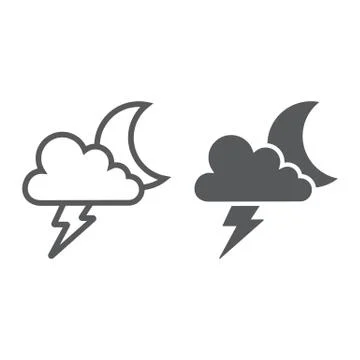 Cloud and lightning line and glyph icon, forecast and climate, thunder sign Stock Illustration