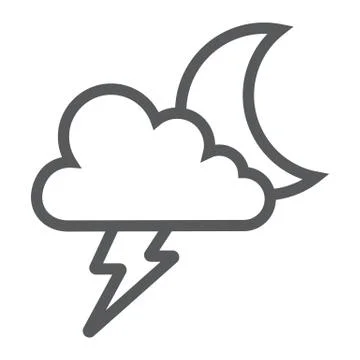 Cloud and lightning line icon, forecast and climate, thunder sign, vector Stock Illustration