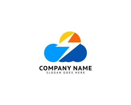 Cloud and Lightning Logo Icon Template Vector Design Stock Illustration