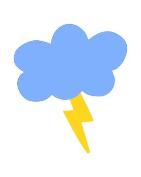 Cloud and lightning strike hand painted with brush. Doodle cloud and thunder Stock Illustration